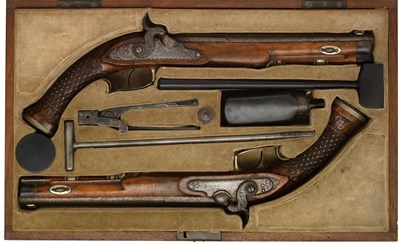 Lot 449 - A CASED PAIR OF 36 BORE SAXON PERCUSSION OFFICER'S PISTOLS BY F. GERBIG