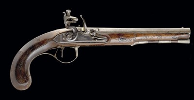 Lot 456 - A 22 BORE FLINTLOCK DUELLING PISTOL BY PARIS