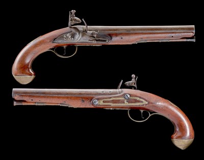 Lot 457 - A PAIR OF 20 BORE FLINTLOCK OFFICER'S PISTOLS BY HALL