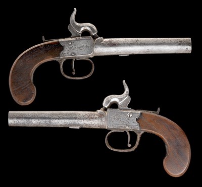 Lot 465 - A PAIR OF 32 BORE PERCUSSION BOX-LOCK POCKET PISTOLS BY COLLIS