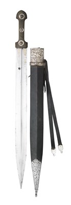 Lot 39 - A CAUCASIAN SILVER-MOUNTED SHORTSWORD (KINDJAL)