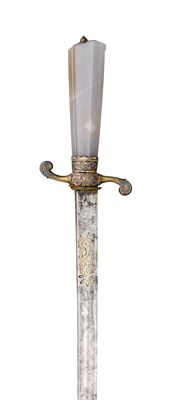 Lot 96 - A GERMAN SILVER-MOUNTED HUNTING SWORD WITH AGATE GRIP