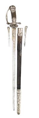 Lot 99 - A FINE GERMAN SILVER-HILTED HUNTING SWORD, CIRCA 1730