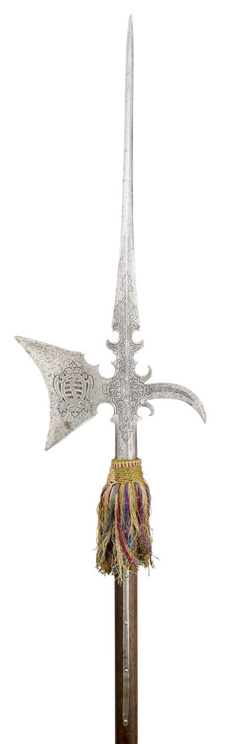 Lot 126 - A GERMAN ETCHED HALBERD FOR THE GUARD OF JOHANN GEORG