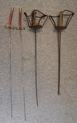 Lot 185 - TWO GERMAN DUELLING SWORDS AND TWO EPEES