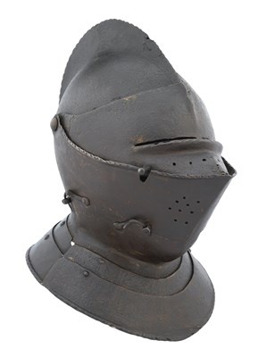 Lot 215 - AN ENGLISH OR FLEMISH CLOSE HELMET