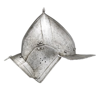 Lot 238 - A SOUTH GERMAN BURGONET EMBOSSED IN THE 'BLACK AND WHITE' FASHION