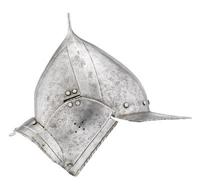 Lot 242 - A SOUTH GERMAN BURGONET EMBOSSED IN THE 'BLACK AND WHITE' FASHION