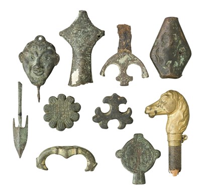 Lot 373 - TEN EXCAVATED BRONZE MEDIEVAL ARTEFACTS