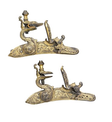Lot 380 - A PAIR OF RARE EAST EUROPEAN DETACHED FLINTLOCK MECHANISMS, LATE 18TH CENTURY