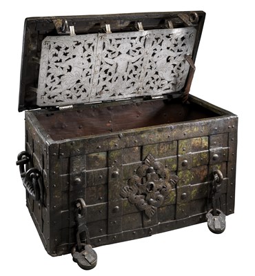 Lot 386 - A GERMAN IRON STRONG BOX