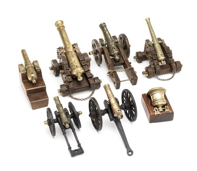 Lot 435 - A GROUP OF SEVEN MINIATURE BRONZE ARTILLERY PIECES IN 18TH AND 19TH CENTURY STYLE