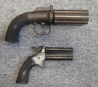 Lot 473 - AN 80 BORE SIX-SHOT BAR-HAMMER PERCUSSION PEPPERBOX REVOLVER