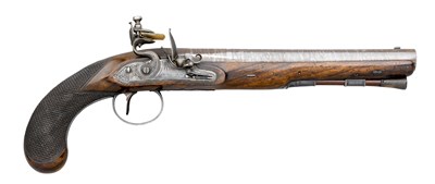 Lot 489 - A 16 BORE FLINTLOCK DUELLING PISTOL BY R. JOHNSTON
