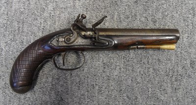 Lot 490 - A 13 BORE FLINTLOCK TRAVELLING PISTOL BY TATHAM & EGG, CIRCA 1810