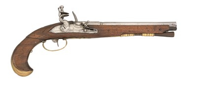 Lot 497 - A 22 BORE GERMAN FLINTLOCK HOLSTER PISTOL