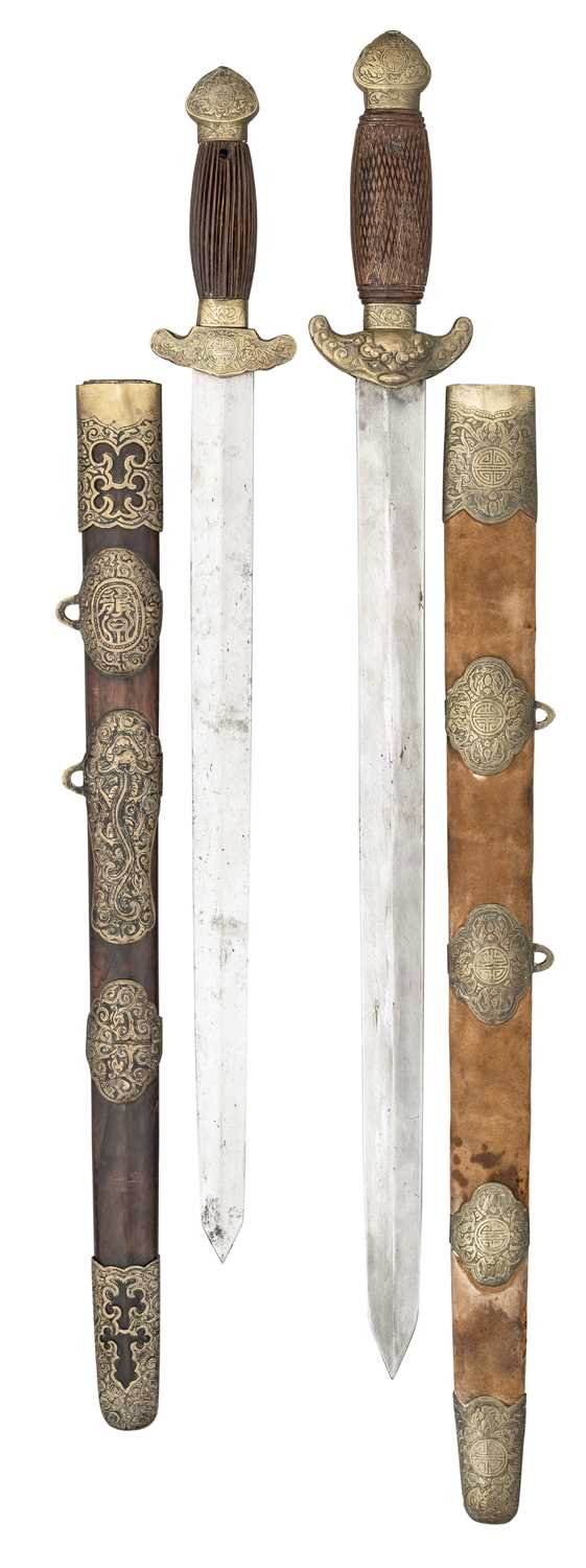 Lot 103 - â€¡â“‚TWO CHINESE SHORTSWORDS (DUANJIAN) AND OTHER CHINESE EDGED WEAPONS