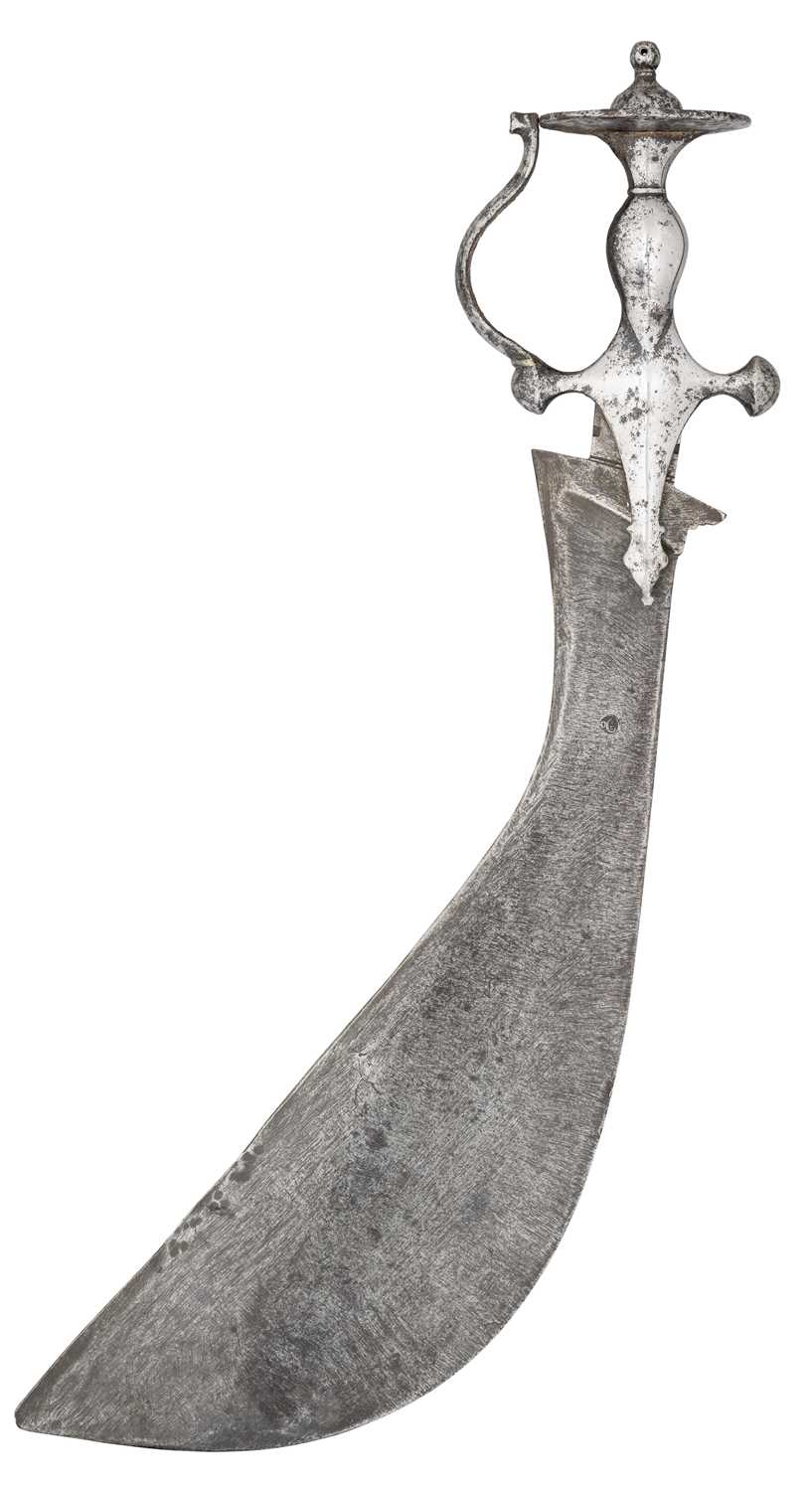 Lot 147 - â€¡â“‚ A WEST INDIAN SHORT HATCHET (AYDA KATTI) WITH TALWAR HILT, 19TH CENTURY