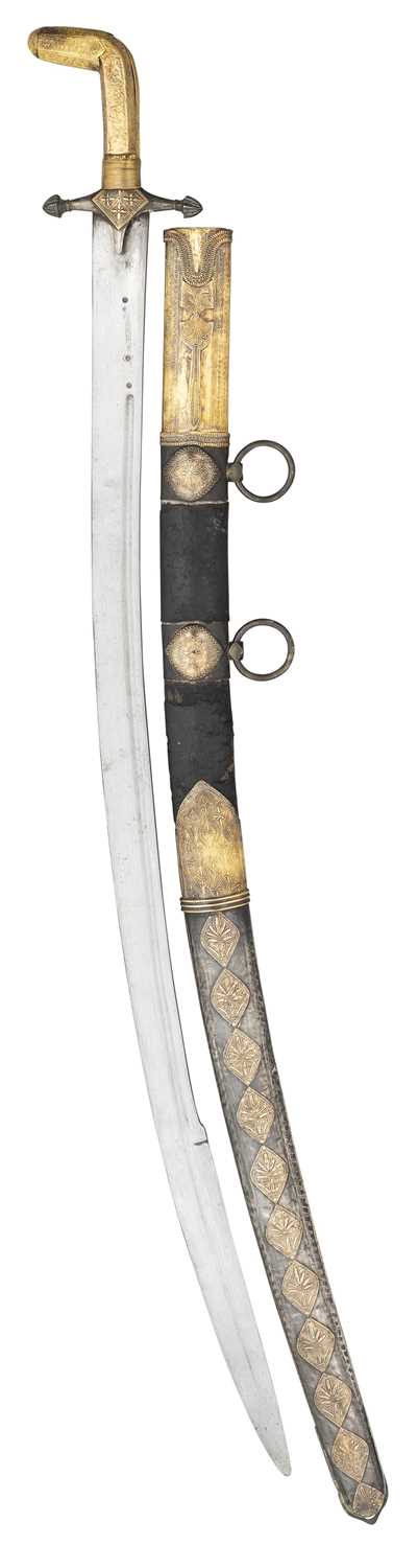 Lot 150 - AN ARAB GOLD-AND SILVER-MOUNTED SWORD (SAIF), LATE 19TH CENTURY