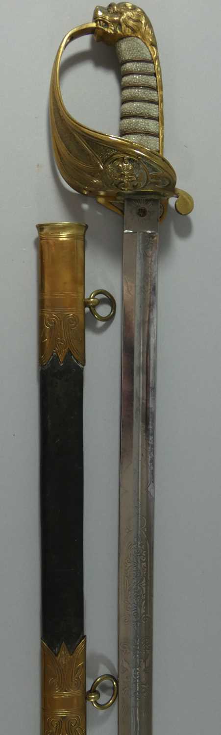 Lot 260 - AN 1847 PATTERN NAVAL OFFICER'S SWORD RETAILED BY G. W. HENDY