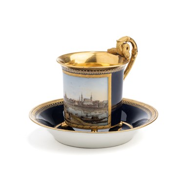 Lot 1 - A MEISSEN TOPOGRAPHICAL CABINET CUP AND SAUCER