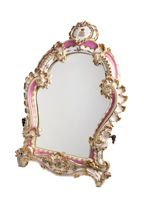 Lot 32 - AN ENGLISH PORCELAIN LARGE EASEL MIRROR