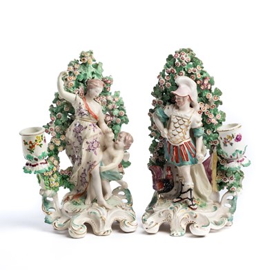 Lot 33 - A PAIR OF DERBY 'VENUS' AND 'MARS' CANDLESTICK FIGURE GROUPS