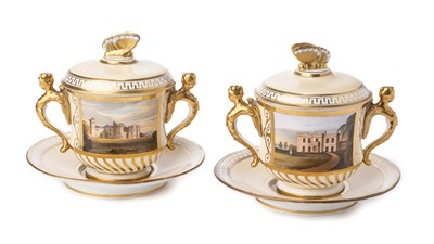 Lot 46 - â€¡Â A RARE PAIR OF SPODE TOPOGRAPHICAL CHOCOLATE CUPS