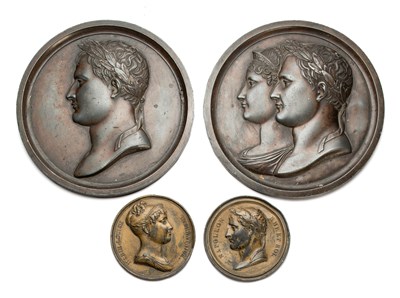 Lot 80 - TWO PAIRS OF BRONZED LEAD MEDALLIONS OF NAPOLEON AND MARIE LOUISE