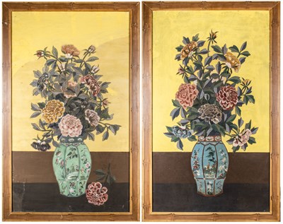 Lot 86 - A PAIR OF CHINOISERIE PAINTED PANELS