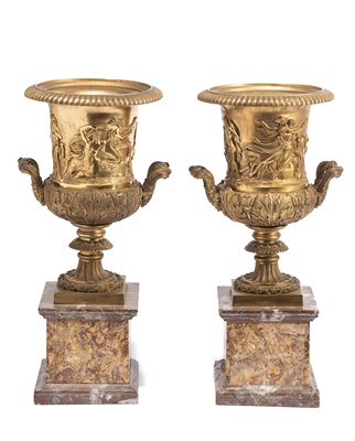 Lot 93 - A PAIR OF GILT-BRONZE CAMPANA URNS