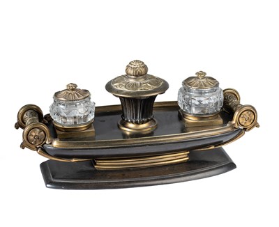 Lot 94 - AN ORMOLU AND PATINATED BRONZE INKSTAND