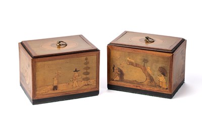 Lot 111 - A PAIR OF CHINOISERIE INLAID TEA CADDIES