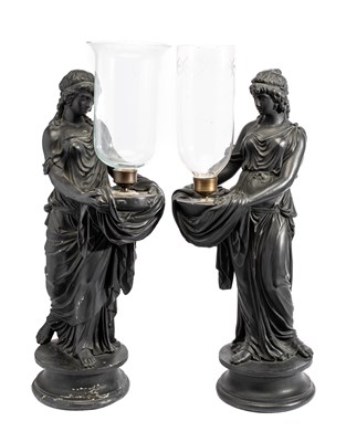 Lot 113 - A PAIR OF BRONZED PLASTER FIGURAL TORCHERES