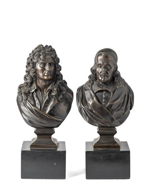 Lot 114 - A PAIR OF BRONZE LIBRARY BUSTS OF THE DRAMATISTS RACINE AND CORNEILLE