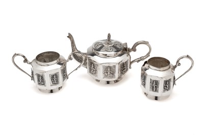 Lot 121 - A THREE PIECE SILVER TEA-SET