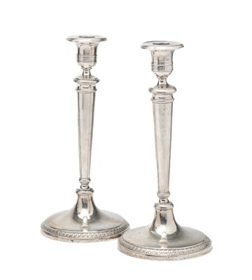 Lot 127 - A PAIR OF ITALIAN SILVER CANDLESTICKS