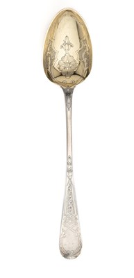 Lot 163 - A PAIR OF GEORGE III AND LATER DECORATED SILVER GRAVY SPOONS