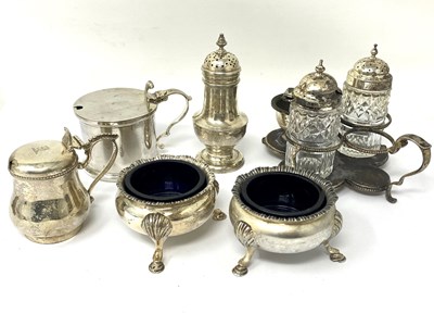 Lot 176 - A GROUP SIX PIECES OF CONDIMENT SILVER