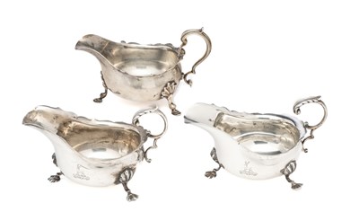 Lot 184 - THREE GEORGE V SILVER SAUCEBOATS