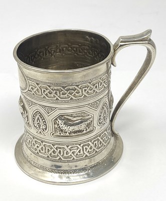 Lot 203 - A SCOTTISH VICTORIAN SILVER INDIAN STYLE CHRISTENING MUG