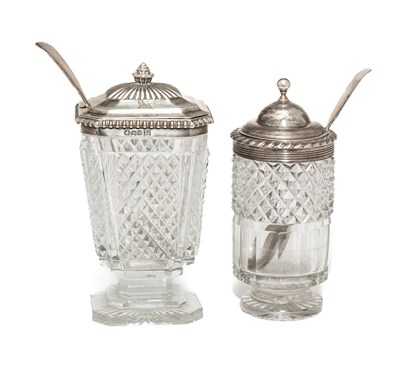 Lot 226 - TWO GEORGE III SILVER-MOUNTED CUT-GLASS MUSTARD POTS