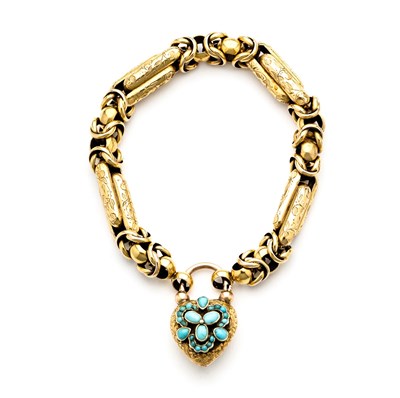 Lot 287 - GOLD AND TURQUOISE BRACELET