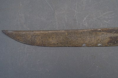 Lot 55 - TWO AFRICAN AXES, A BOOMERANG AND A FRENCH MODEL 1816 INFANTRY SHORTSWORD (BRIQUET)