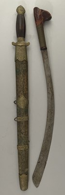 Lot 129 - A CHINESE SWORD (DAO) AND THREE MALAYSIAN DAGGERS, LATE 19TH/EARLY 20TH CENTURY