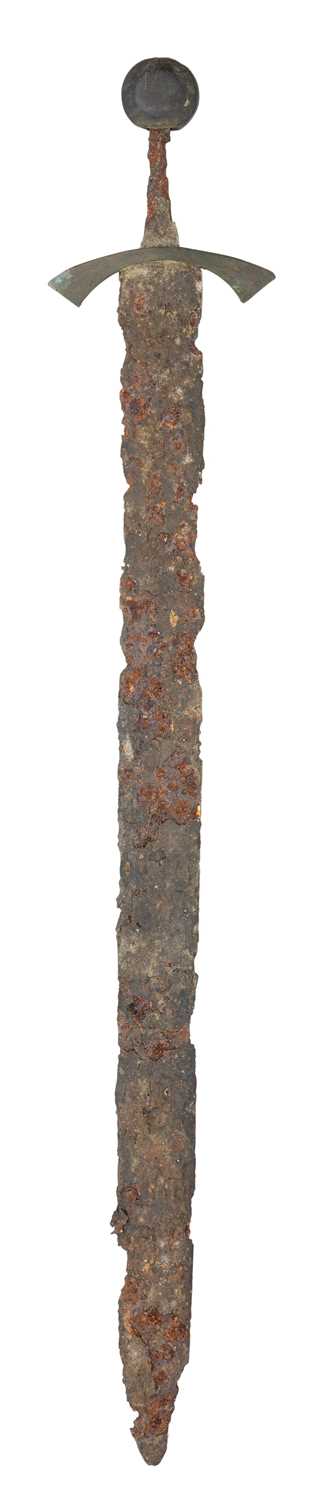 Lot 30 - â“Œ A SWORD IN 14TH/EARLY 15TH CENTURY STYLE, 19TH CENTURY, THE POMMEL PROBABLY 14TH/EARLY 15TH...