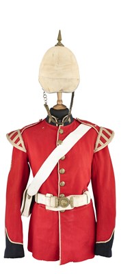 Lot 295 - A VICTORIAN EARLY FOREIGN SERVICE HELMET AND UNIFORM OF PRINCE ALFRED'S GUARD (BANDSMAN)