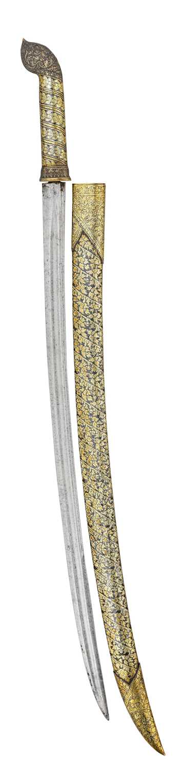 Lot 220 - A RARE SIAMESE (THAI) NIELLO AND SILVER-GILT MOUNTED SWORD (DHAB)...