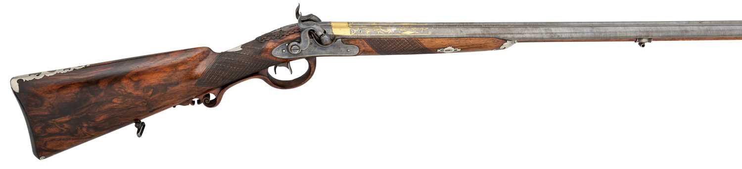 Lot 399 - A 24 BORE GERMAN D.B. PERCUSSION SPORTING GUN BY RIEGER, MUNICH, CIRCA 1830