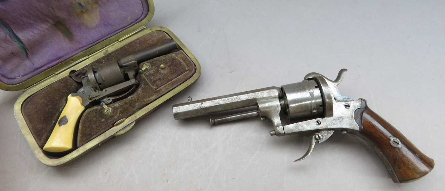 Lot 422 - ËœA CASED 4MM CONTINENTAL PIN-FIRE REVOLVER AND ANOTHER 6MM PIN-FIRE REVOLVER, CIRCA 1870